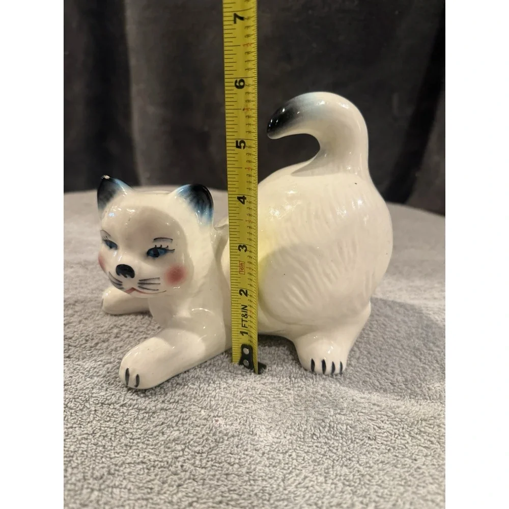 Vintage Ceramic Cat Kitty‎ Stretching Collectible Mexico White Persian